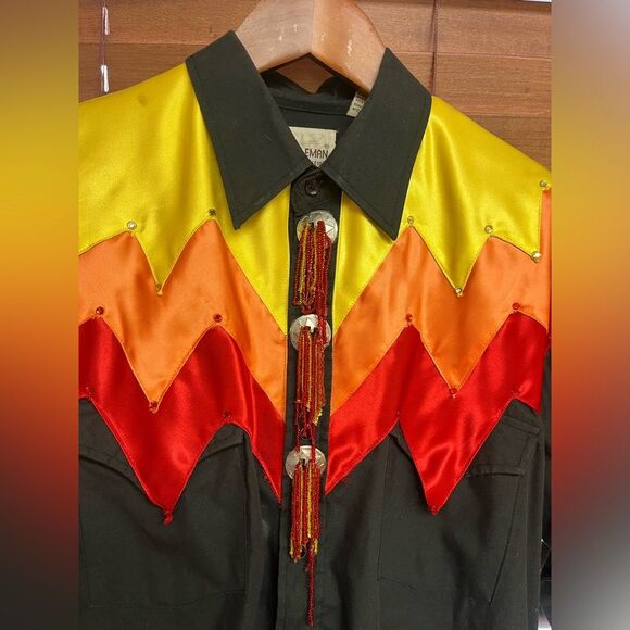 Vintage Ely Cattleman Black Flame Western Snap Shirt – Size 16/34 – Bold Flame - Picture 2 of 7